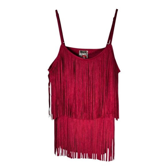 Vocal Small Fringe Tank Western Red Soft Concert Festival Rodeo - Picture 1 of 6